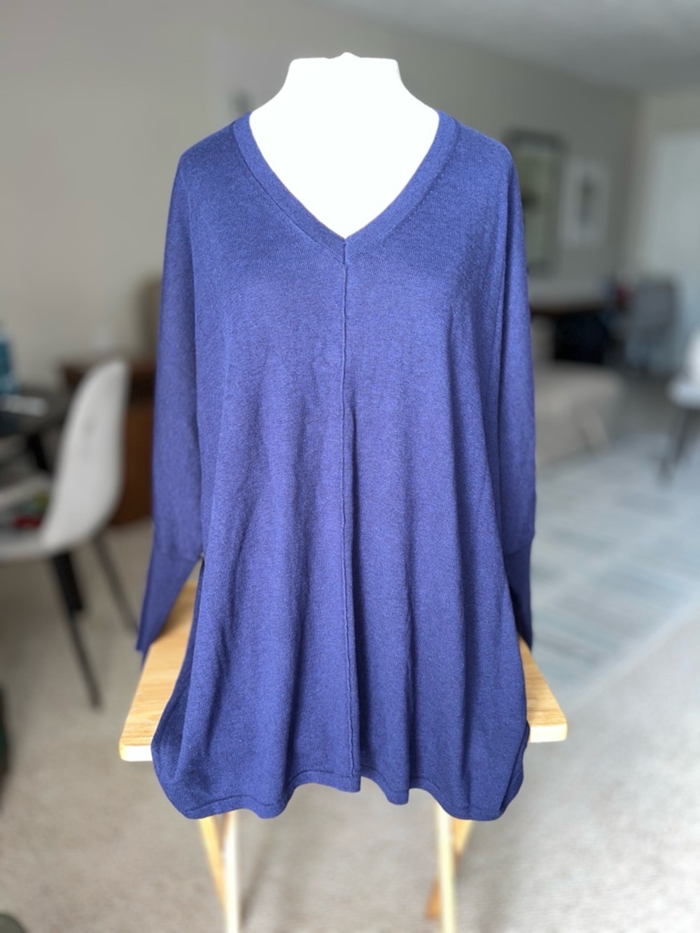Purejjill XL Classic V-Neck Women's Tunic - Navy Long Sleeve